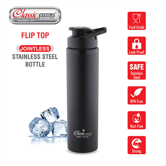 Flip Top Single Wall Stainless Steel Water Bottle