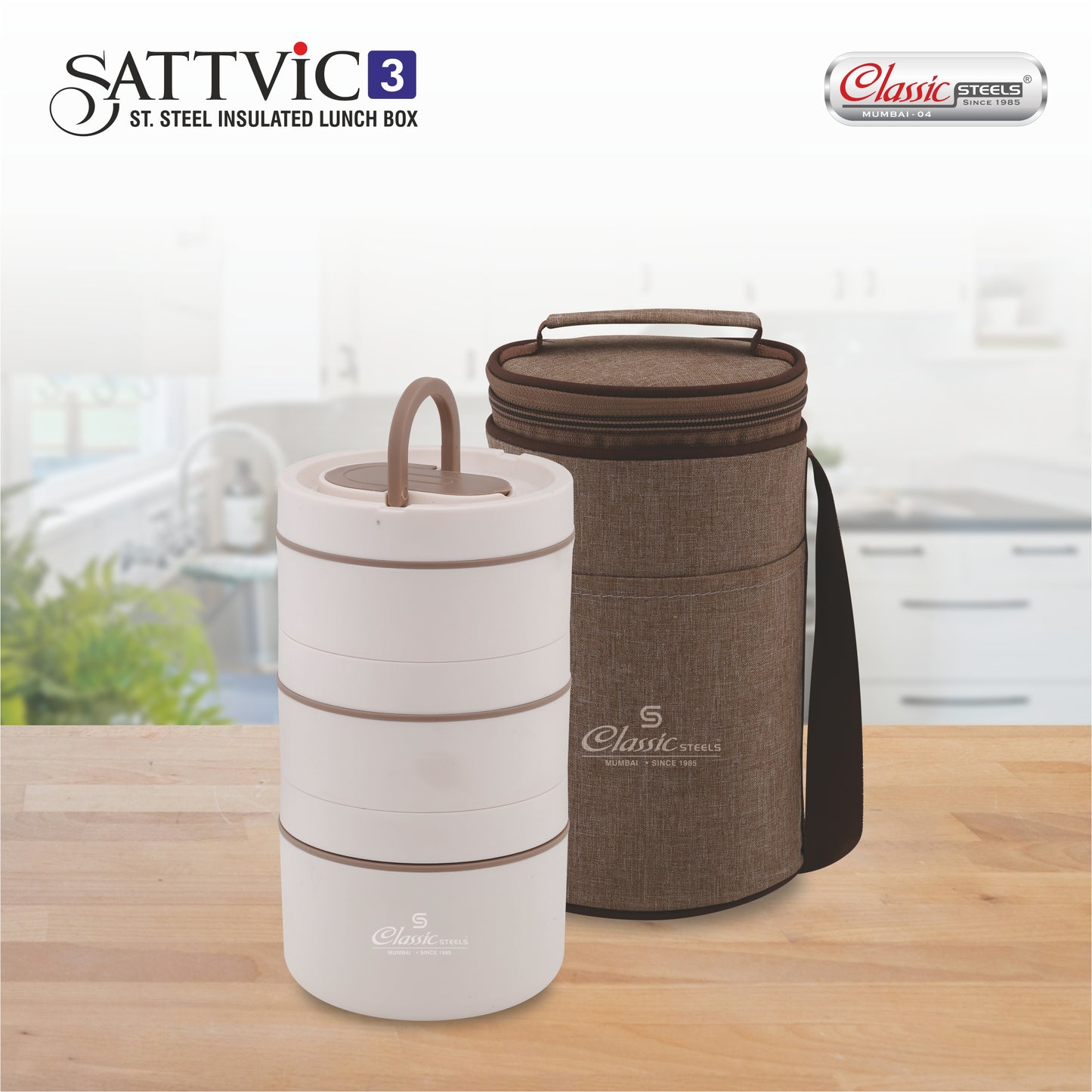 Sattvic 3 pcs Insulated Lunch Box