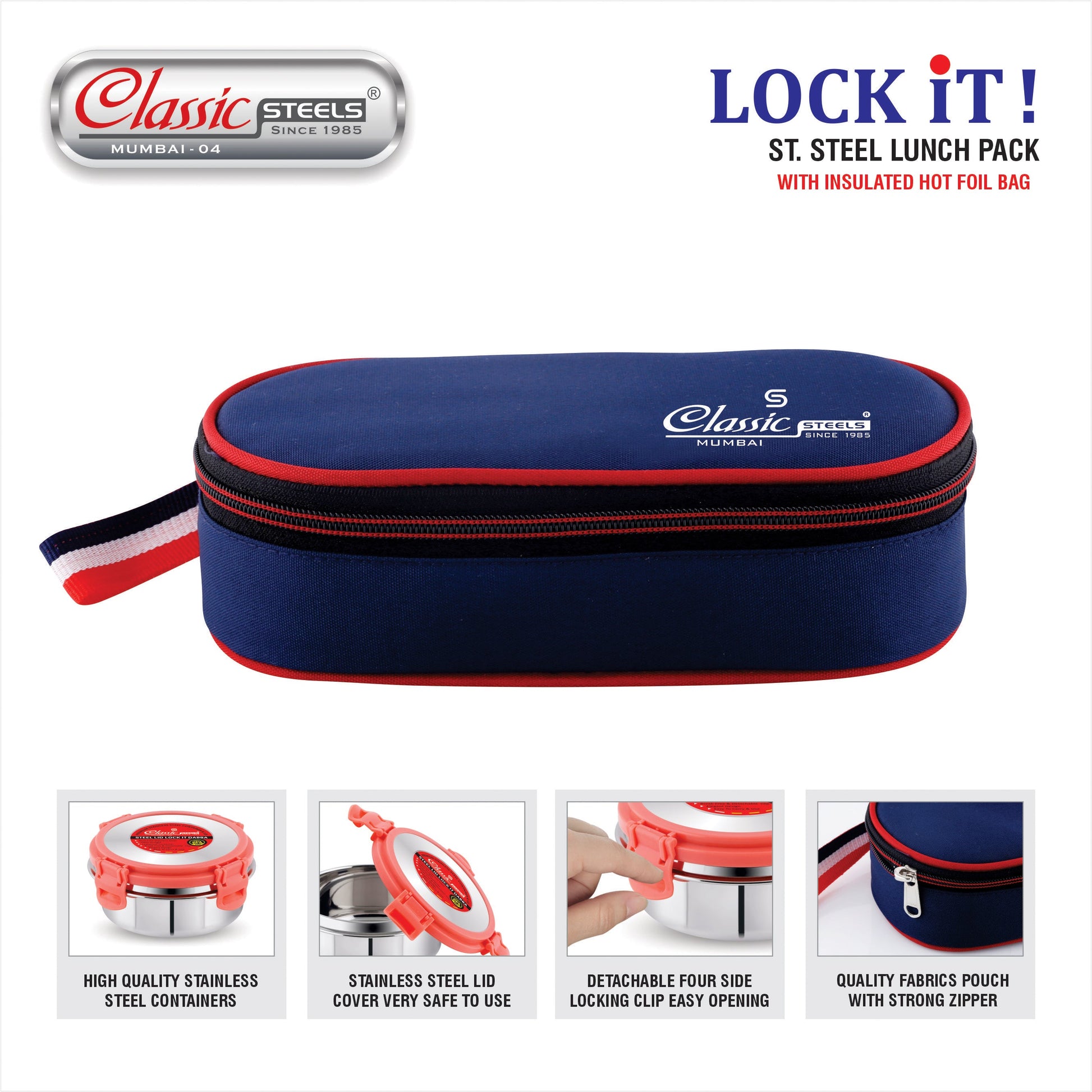 2 St.Steel Lunch Pack With Insulated Hot Foil Bag Classic Steels